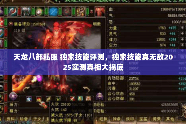 天龙八部私服 独家技能评测，独家技能真无敌2025实测真相大揭底