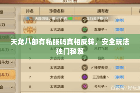天龙八部有私服吗真相反转,安全玩法独门秘笈 天龙八部有私服吗真相反转,安全玩法独门秘笈