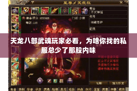 天龙八部武魂玩家必看，为啥你找的私服总少了那股内味