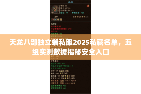 天龙八部独立端私服2025私藏名单，五组实测数据揭秘安全入口