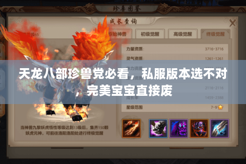 天龙八部珍兽党必看，私服版本选不对，完美宝宝直接废