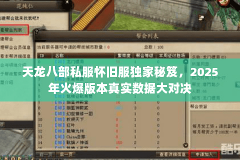 天龙八部私服怀旧服独家秘笈,2025年火爆版本真实数据大对决 天龙八部私服怀旧服独家秘笈,2025年火爆版本真实数据大对决