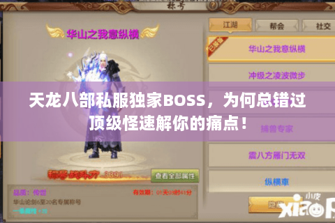 天龙八部私服独家BOSS，为何总错过顶级怪速解你的痛点！