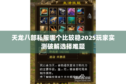 天龙八部私服哪个比较稳2025玩家实测破解选择难题