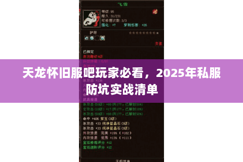 天龙怀旧服吧玩家必看，2025年私服防坑实战清单