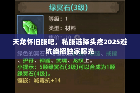 天龙怀旧服吧,私服选择头疼2025避坑绝招独家曝光 天龙怀旧服吧,私服选择头疼2025避坑绝招独家曝光