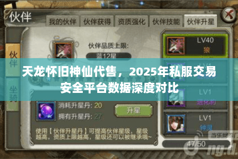 天龙怀旧神仙代售,2025年私服交易安全平台数据深度对比 天龙怀旧神仙代售,2025年私服交易安全平台数据深度对比
