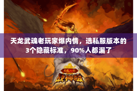 天龙武魂老玩家爆内情，选私服版本的3个隐藏标准，90%人都漏了