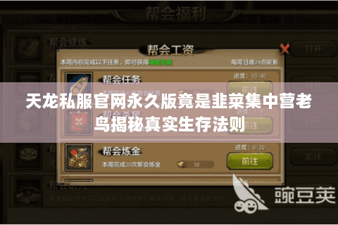 天龙私服官网永久版竟是韭菜集中营老鸟揭秘真实生存法则 天龙私服官网永久版竟是韭菜集中营老鸟揭秘真实生存法则