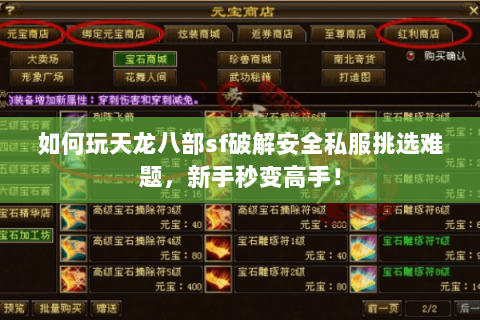 如何玩天龙八部sf破解安全私服挑选难题，新手秒变高手！