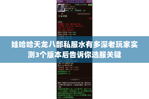 娃哈哈天龙八部私服水有多深老玩家实测3个版本后告诉你选服关键
