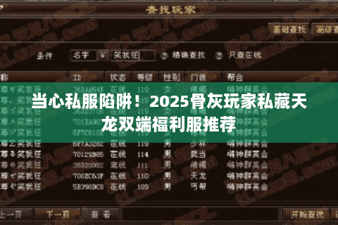 当心私服陷阱！2025骨灰玩家私藏天龙双端福利服推荐