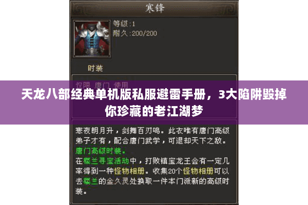 天龙八部经典单机版私服避雷手册，3大陷阱毁掉你珍藏的老江湖梦