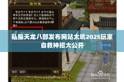 私服天龙八部发布网站太坑2025玩家自救神招大公开 私服天龙八部发布网站太坑2025玩家自救神招大公开