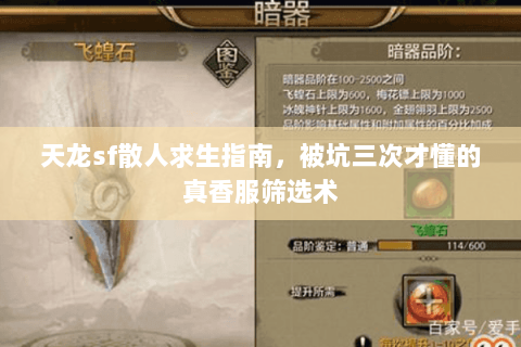 天龙sf散人求生指南,被坑三次才懂的真香服筛选术 天龙sf散人求生指南,被坑三次才懂的真香服筛选术