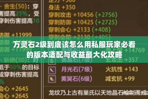 万灵石2级到底该怎么用私服玩家必看的版本适配与收益最大化攻略 万灵石2级到底该怎么用私服玩家必看的版本适配与收益最大化攻略
