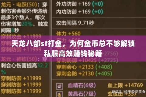 天龙八部sf打金，为何金币总不够解锁私服高效赚钱秘籍