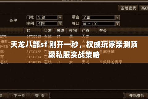 天龙八部sf 刚开一秒,权威玩家亲测顶级私服实战策略 天龙八部sf 刚开一秒,权威玩家亲测顶级私服实战策略
