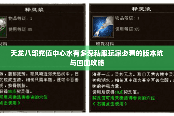 天龙八部充值中心水有多深私服玩家必看的版本坑与回血攻略 天龙八部充值中心水有多深私服玩家必看的版本坑与回血攻略
