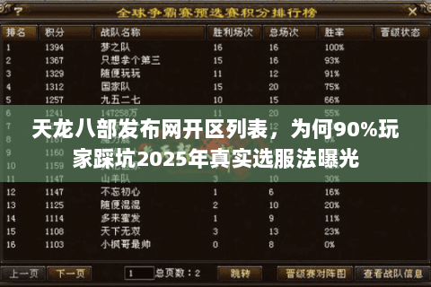天龙八部发布网开区列表,为何90%玩家踩坑2025年真实选服法曝光 天龙八部发布网开区列表,为何90%玩家踩坑2025年真实选服法曝光
