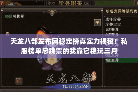 天龙八部发布网稳定榜真实力揭秘!私服榜单总跳票的我靠它稳玩三月 天龙八部发布网稳定榜真实力揭秘!私服榜单总跳票的我靠它稳玩三月