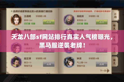 天龙八部sf网站排行真实人气榜曝光,黑马服逆袭老牌! 天龙八部sf网站排行真实人气榜曝光,黑马服逆袭老牌!