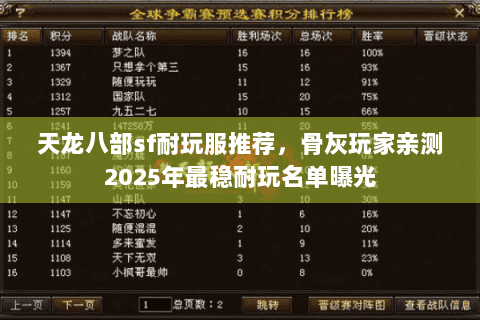 天龙八部sf耐玩服推荐,骨灰玩家亲测2025年最稳耐玩名单曝光 天龙八部sf耐玩服推荐,骨灰玩家亲测2025年最稳耐玩名单曝光