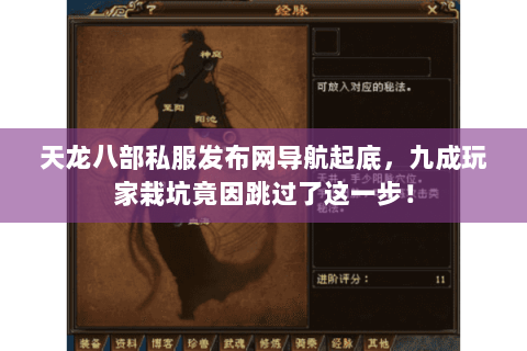 天龙八部私服发布网导航起底,九成玩家栽坑竟因跳过了这一步! 天龙八部私服发布网导航起底,九成玩家栽坑竟因跳过了这一步!