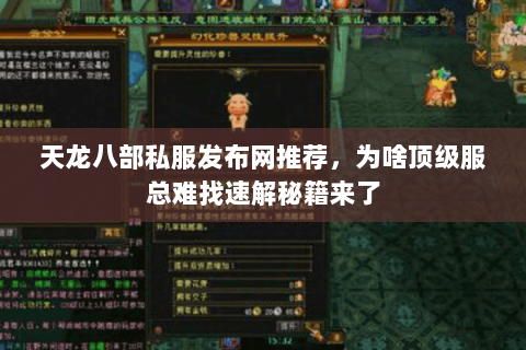 天龙八部私服发布网推荐,为啥顶级服总难找速解秘籍来了 天龙八部私服发布网推荐,为啥顶级服总难找速解秘籍来了