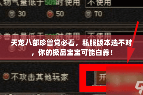 天龙八部珍兽党必看，私服版本选不对，你的极品宝宝可能白养！