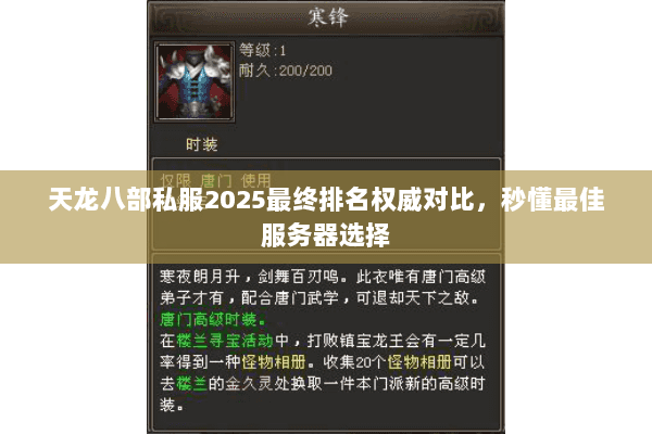 天龙八部私服2025最终排名权威对比，秒懂最佳服务器选择