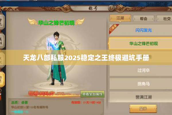 天龙八部私服2025稳定之王终极避坑手册