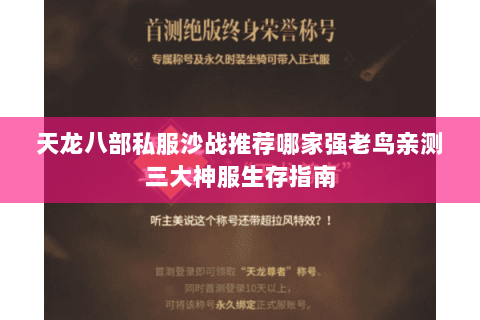 天龙八部私服沙战推荐哪家强老鸟亲测三大神服生存指南