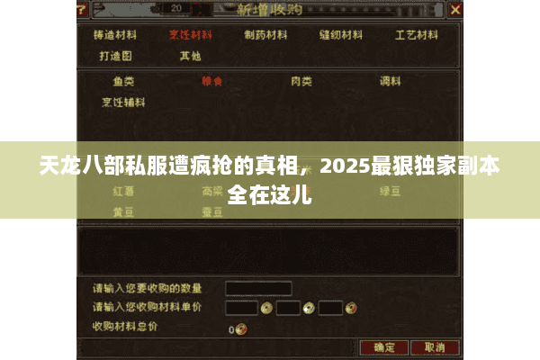 天龙八部私服遭疯抢的真相,2025最狠独家副本全在这儿 天龙八部私服遭疯抢的真相,2025最狠独家副本全在这儿