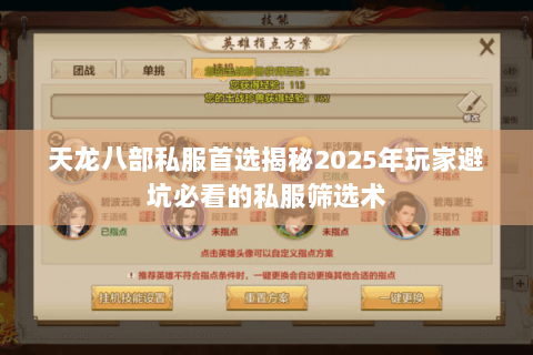 天龙八部私服首选揭秘2025年玩家避坑必看的私服筛选术