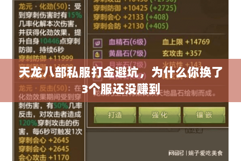 天龙八部私服打金避坑,为什么你换了3个服还没赚到 天龙八部私服打金避坑,为什么你换了3个服还没赚到