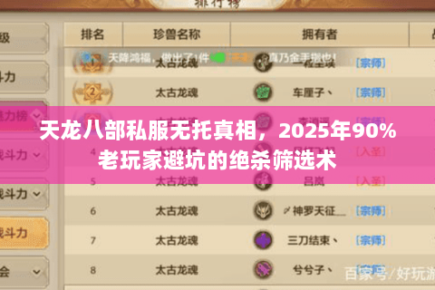 天龙八部私服无托真相,2025年90%老玩家避坑的绝杀筛选术 天龙八部私服无托真相,2025年90%老玩家避坑的绝杀筛选术