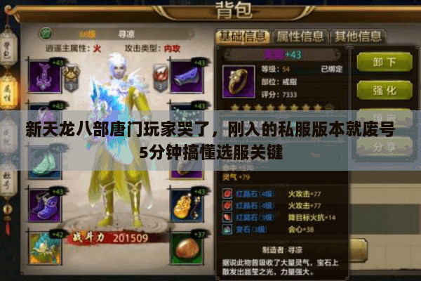 新天龙八部唐门玩家哭了，刚入的私服版本就废号5分钟搞懂选服关键