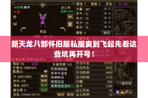 新天龙八部怀旧服私服爽到飞起先看这些坑再开号! 新天龙八部怀旧服私服爽到飞起先看这些坑再开号!