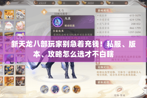 新天龙八部玩家别急着充钱!私服、版本、攻略怎么选才不白瞎 新天龙八部玩家别急着充钱!私服、版本、攻略怎么选才不白瞎