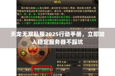 天龙无双私服2025行动手册,立即加入稳定服务器不踩坑 天龙无双私服2025行动手册,立即加入稳定服务器不踩坑