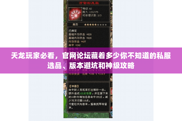 天龙玩家必看,官网论坛藏着多少你不知道的私服选品、版本避坑和神级攻略 天龙玩家必看,官网论坛藏着多少你不知道的私服选品、版本避坑和神级攻略
