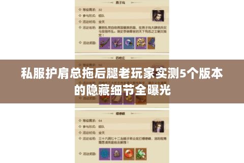 私服护肩总拖后腿老玩家实测5个版本的隐藏细节全曝光 私服护肩总拖后腿老玩家实测5个版本的隐藏细节全曝光