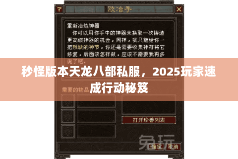 秒怪版本天龙八部私服,2025玩家速成行动秘笈 秒怪版本天龙八部私服,2025玩家速成行动秘笈