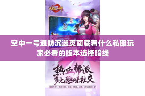 空中一号通防沉迷页面藏着什么私服玩家必看的版本选择暗线 空中一号通防沉迷页面藏着什么私服玩家必看的版本选择暗线