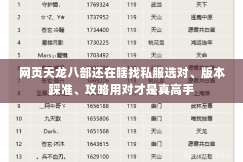 网页天龙八部还在瞎找私服选对、版本踩准、攻略用对才是真高手