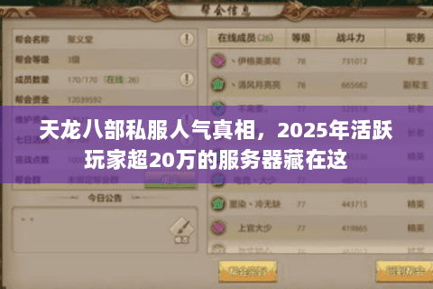 天龙八部私服人气真相，2025年活跃玩家超20万的服务器藏在这