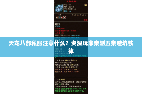 天龙八部私服注意什么?资深玩家亲测五条避坑铁律 天龙八部私服注意什么?资深玩家亲测五条避坑铁律