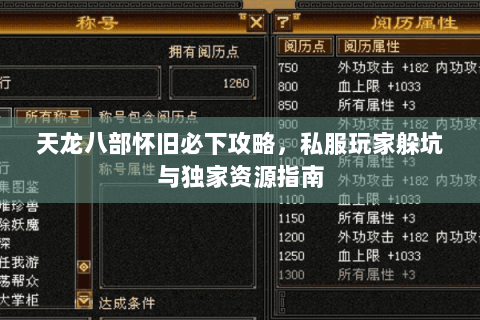 天龙八部怀旧必下攻略,私服玩家躲坑与独家资源指南 天龙八部怀旧必下攻略,私服玩家躲坑与独家资源指南