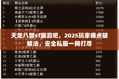 天龙八部sf漏洞吧，2025玩家痛点破解法，安全私服一网打尽